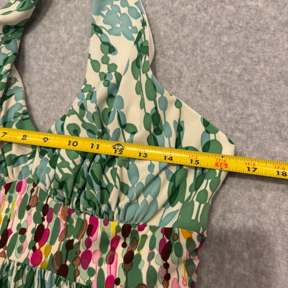 Suzi Chin Maggy Boutique Green Abstract Leaf Halter Maxi Dress Size 8 Y2K - Picture 4 of 12
